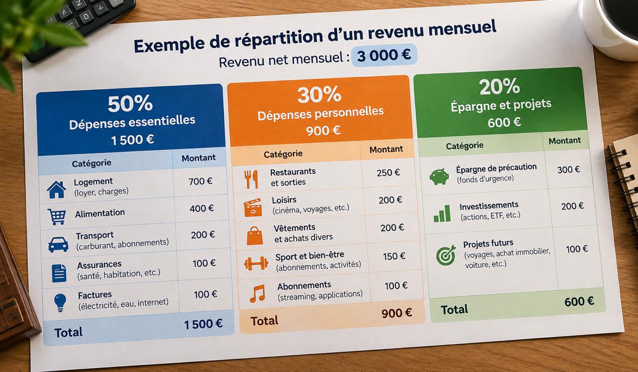 Schéma de répartition d'un budget en trois parts